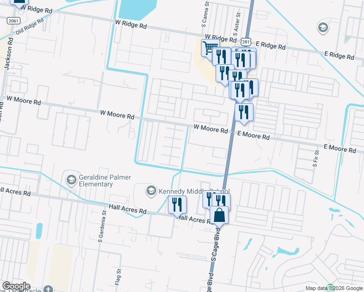 map of restaurants, bars, coffee shops, grocery stores, and more near 1900 U.S. 281 in Pharr