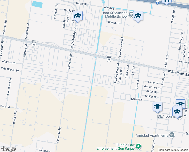 map of restaurants, bars, coffee shops, grocery stores, and more near 257 Whileaway Lane in Donna