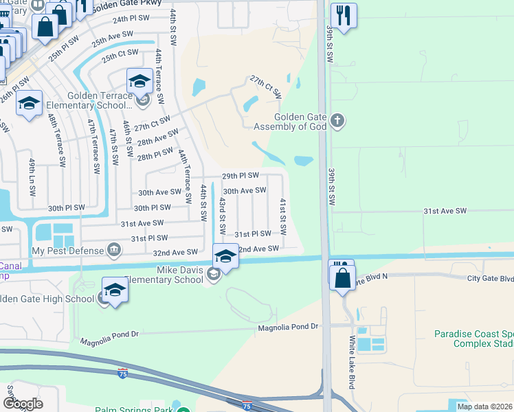map of restaurants, bars, coffee shops, grocery stores, and more near 3001 42nd Street Southwest in Naples