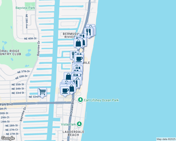 map of restaurants, bars, coffee shops, grocery stores, and more near 3700 Galt Ocean Drive in Fort Lauderdale