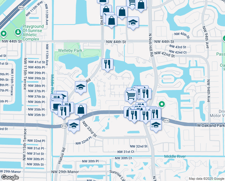 map of restaurants, bars, coffee shops, grocery stores, and more near 10023 Winding Lake Road in Sunrise