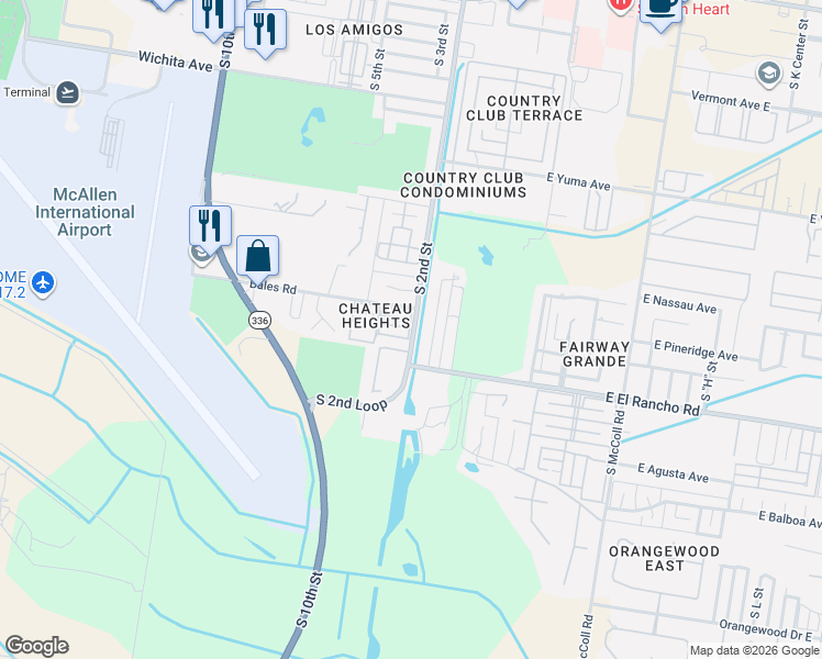 map of restaurants, bars, coffee shops, grocery stores, and more near 3100 South 2nd Street in McAllen