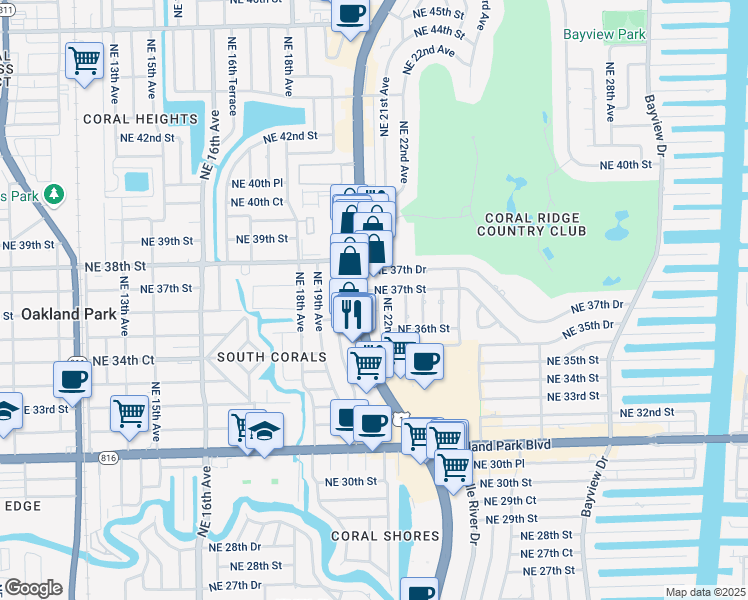 map of restaurants, bars, coffee shops, grocery stores, and more near 3773 North Federal Highway in Fort Lauderdale