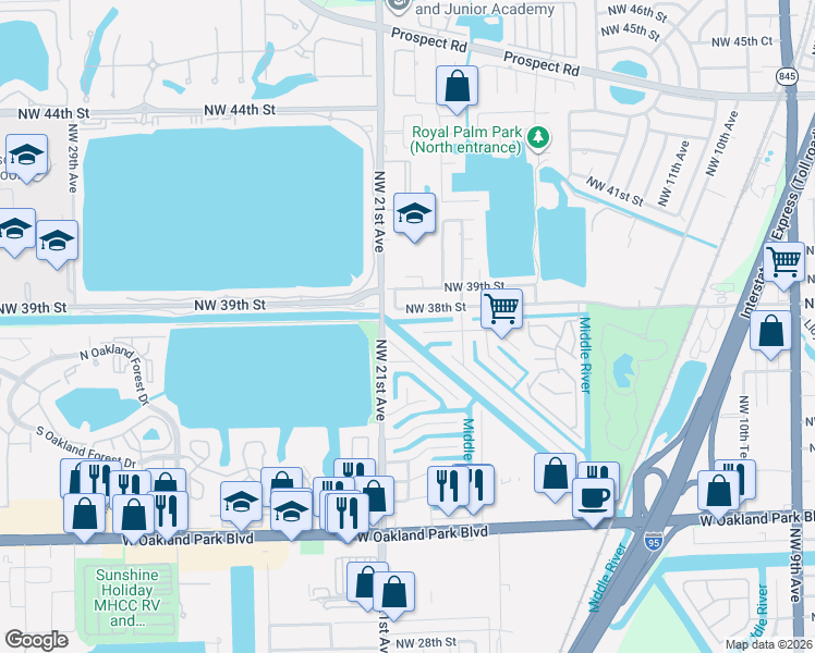 map of restaurants, bars, coffee shops, grocery stores, and more near 4230 Northwest 38th Street in Fort Lauderdale