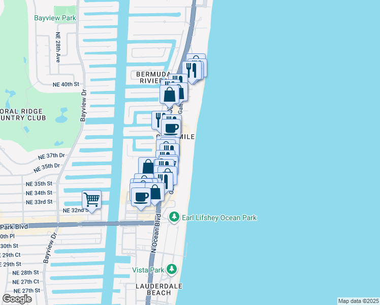 map of restaurants, bars, coffee shops, grocery stores, and more near 3700 Galt Ocean Drive in Fort Lauderdale