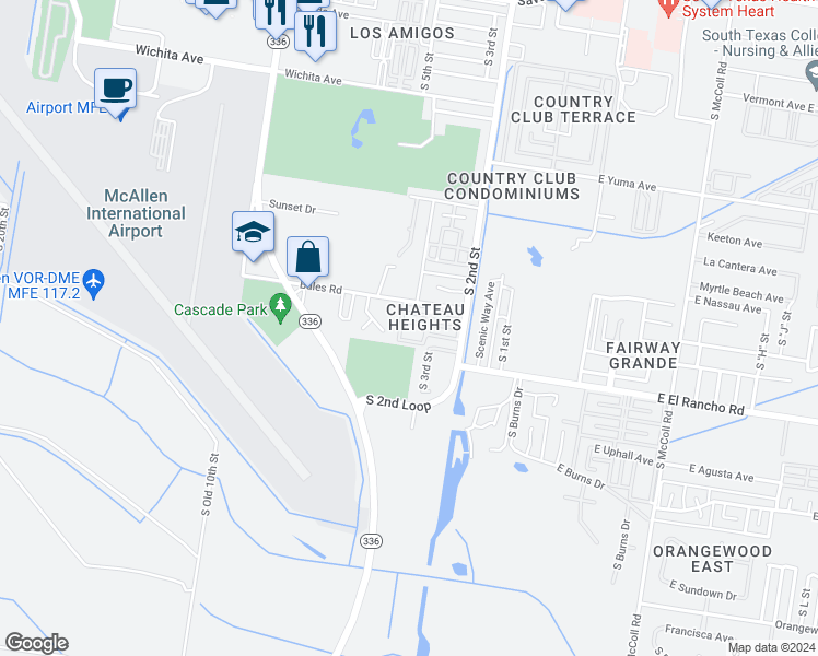 map of restaurants, bars, coffee shops, grocery stores, and more near 3100 South Col Rowe Boulevard in McAllen