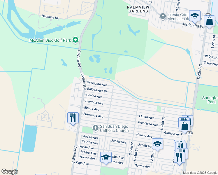map of restaurants, bars, coffee shops, grocery stores, and more near 3308 West Agusta Avenue in McAllen