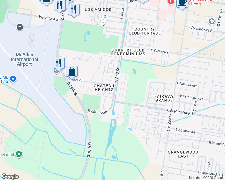 map of restaurants, bars, coffee shops, grocery stores, and more near 3100 South 2nd Street in McAllen