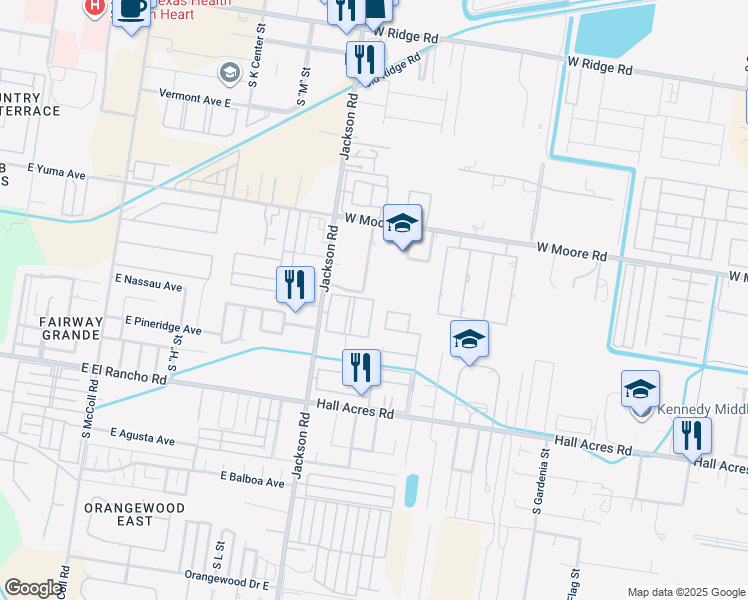 map of restaurants, bars, coffee shops, grocery stores, and more near Park Lane in Pharr