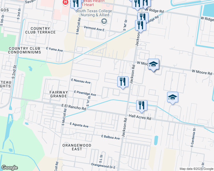 map of restaurants, bars, coffee shops, grocery stores, and more near 2808 South L Street in McAllen