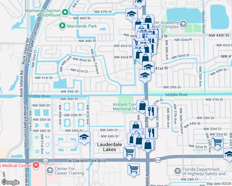 map of restaurants, bars, coffee shops, grocery stores, and more near 4519 Northwest 39th Street in Lauderdale Lakes