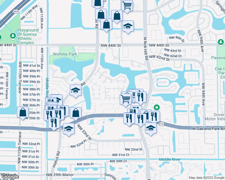 map of restaurants, bars, coffee shops, grocery stores, and more near 10023 Winding Lake Road in Sunrise