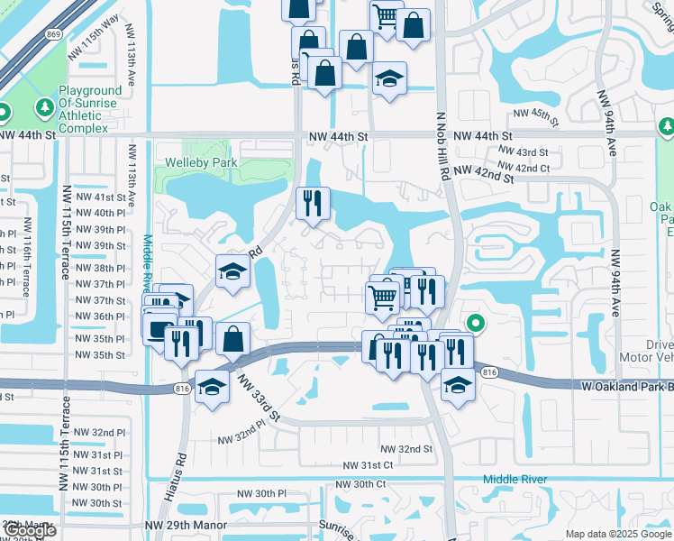 map of restaurants, bars, coffee shops, grocery stores, and more near 10023 Winding Lake Road in Sunrise