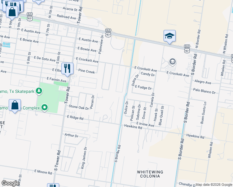 map of restaurants, bars, coffee shops, grocery stores, and more near 449 Serg Loop in Alamo