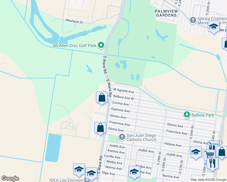 map of restaurants, bars, coffee shops, grocery stores, and more near 3619 West Agusta Avenue in McAllen