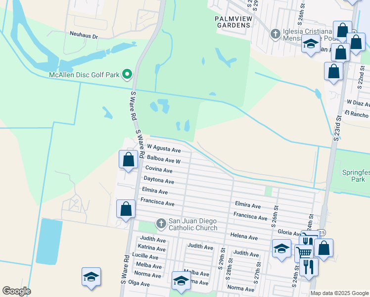 map of restaurants, bars, coffee shops, grocery stores, and more near 3308 West Agusta Avenue in McAllen