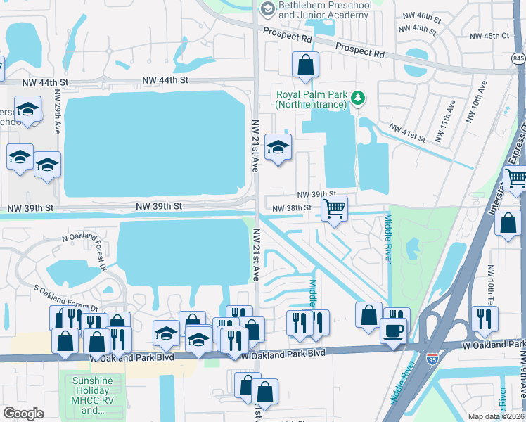 map of restaurants, bars, coffee shops, grocery stores, and more near 4230 Northwest 38th Street in Fort Lauderdale