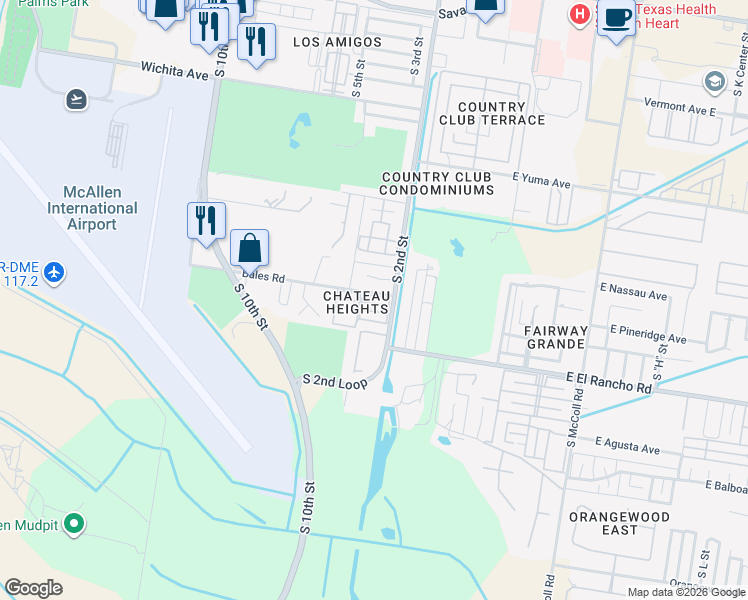 map of restaurants, bars, coffee shops, grocery stores, and more near 201 Bales Road in McAllen
