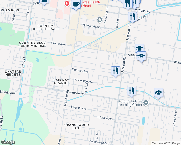 map of restaurants, bars, coffee shops, grocery stores, and more near 2901 South "H" Street in McAllen