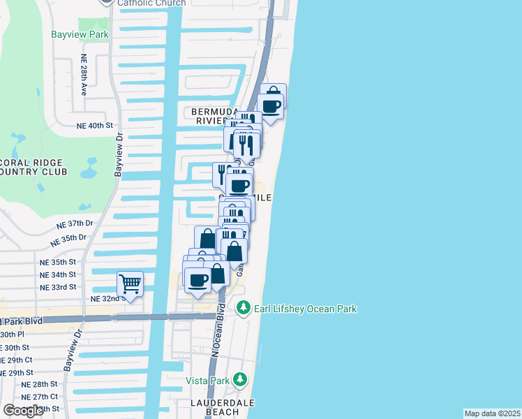 map of restaurants, bars, coffee shops, grocery stores, and more near 3701 Galt Ocean Drive in Fort Lauderdale