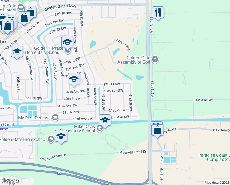 map of restaurants, bars, coffee shops, grocery stores, and more near 3001 42nd Street Southwest in Naples