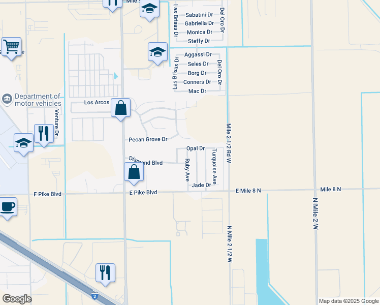 map of restaurants, bars, coffee shops, grocery stores, and more near 1206 Ruby Avenue in Weslaco