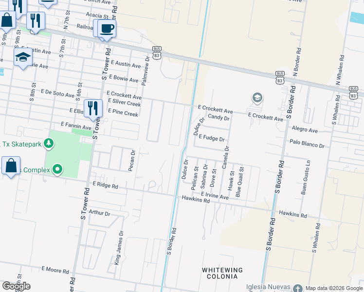 map of restaurants, bars, coffee shops, grocery stores, and more near 439 Dulce Drive in Alamo