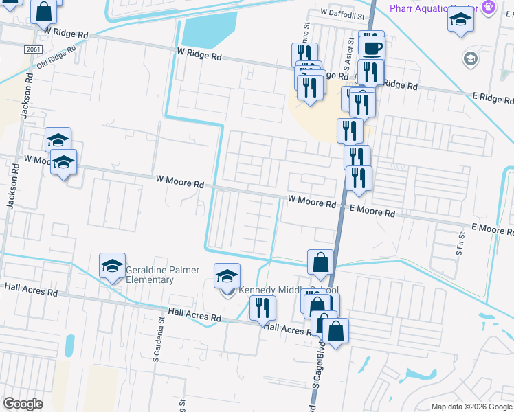 map of restaurants, bars, coffee shops, grocery stores, and more near 601 Pink Bugambilia in Pharr