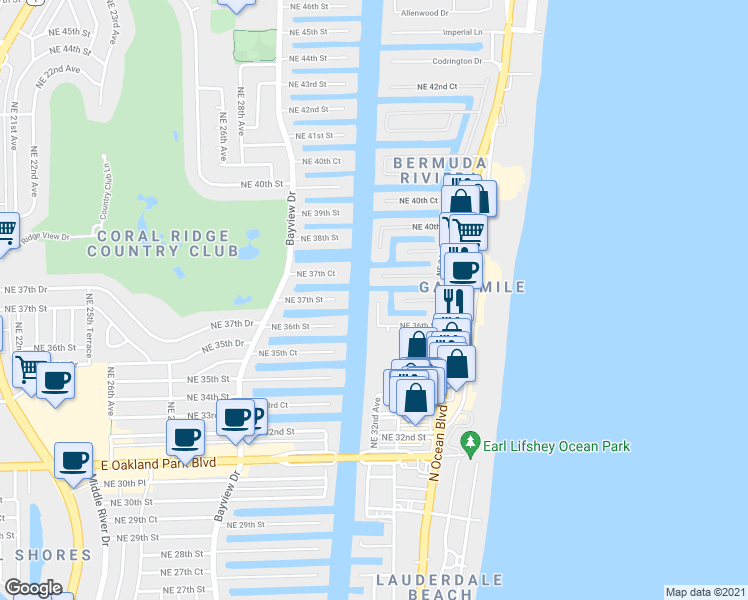 map of restaurants, bars, coffee shops, grocery stores, and more near 111 Northeast 32nd Avenue in Fort Lauderdale