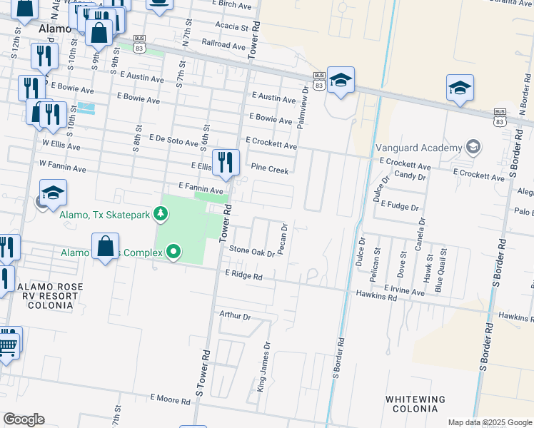 map of restaurants, bars, coffee shops, grocery stores, and more near 418 Spanish Oak Drive in Alamo