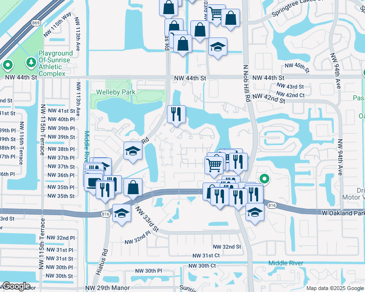 map of restaurants, bars, coffee shops, grocery stores, and more near 10023 Winding Lake Road in Sunrise