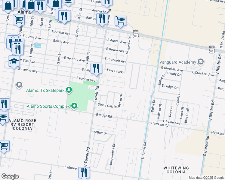 map of restaurants, bars, coffee shops, grocery stores, and more near 418 Spanish Oak Dr in Alamo