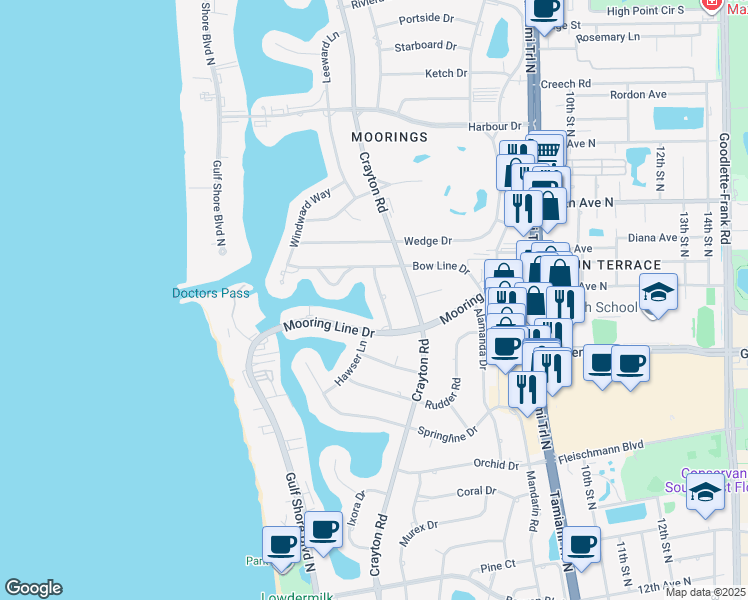 map of restaurants, bars, coffee shops, grocery stores, and more near 2225 Beacon Lane in Naples