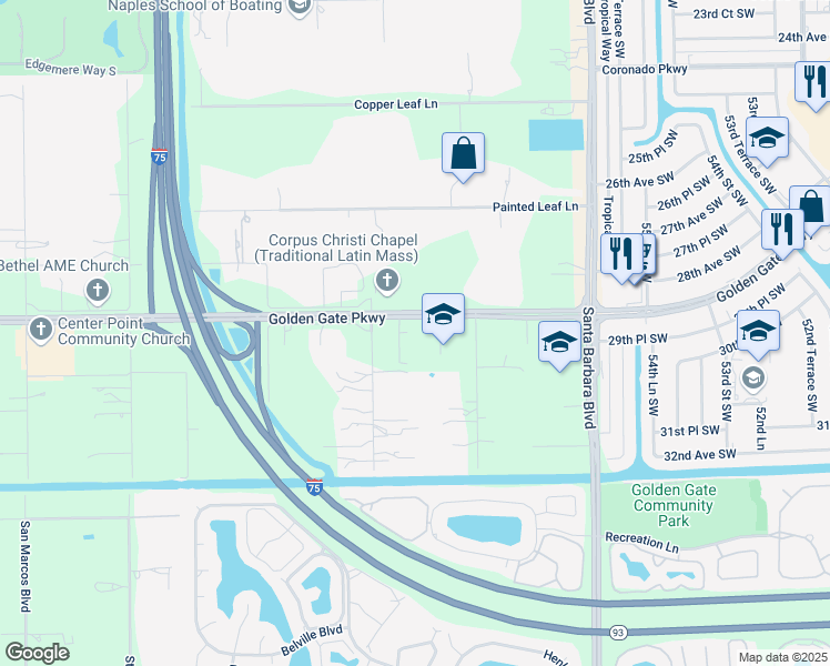 map of restaurants, bars, coffee shops, grocery stores, and more near 5920 Golden Gate Parkway in Naples