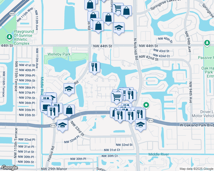 map of restaurants, bars, coffee shops, grocery stores, and more near 10023 Winding Lake Road in Sunrise