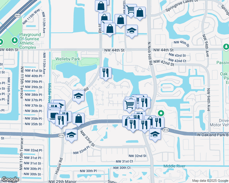 map of restaurants, bars, coffee shops, grocery stores, and more near 10023 Winding Lake Road in Sunrise