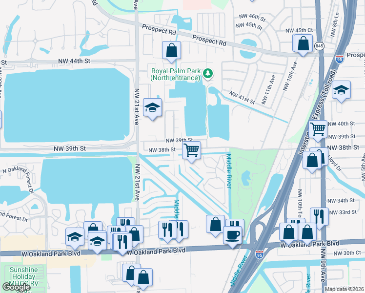 map of restaurants, bars, coffee shops, grocery stores, and more near 1767 Northwest 38th Street in Fort Lauderdale