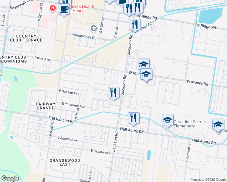 map of restaurants, bars, coffee shops, grocery stores, and more near 2812 South Jackson Road in Pharr