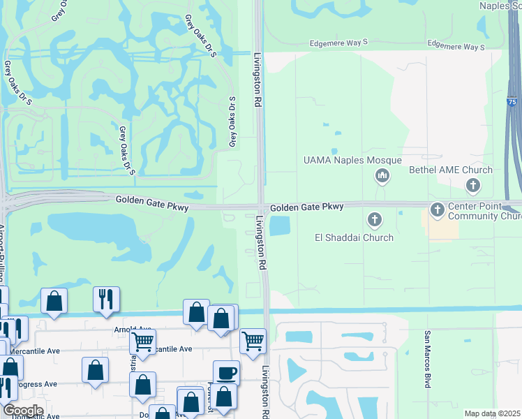 map of restaurants, bars, coffee shops, grocery stores, and more near 408 Golden Gate Parkway in Naples