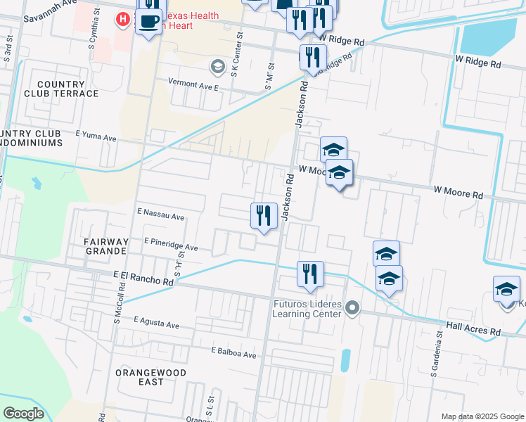 map of restaurants, bars, coffee shops, grocery stores, and more near 1412 Keeton Avenue in McAllen