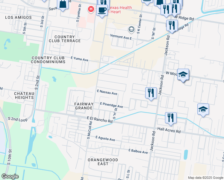 map of restaurants, bars, coffee shops, grocery stores, and more near 824 East Nassau Avenue in McAllen