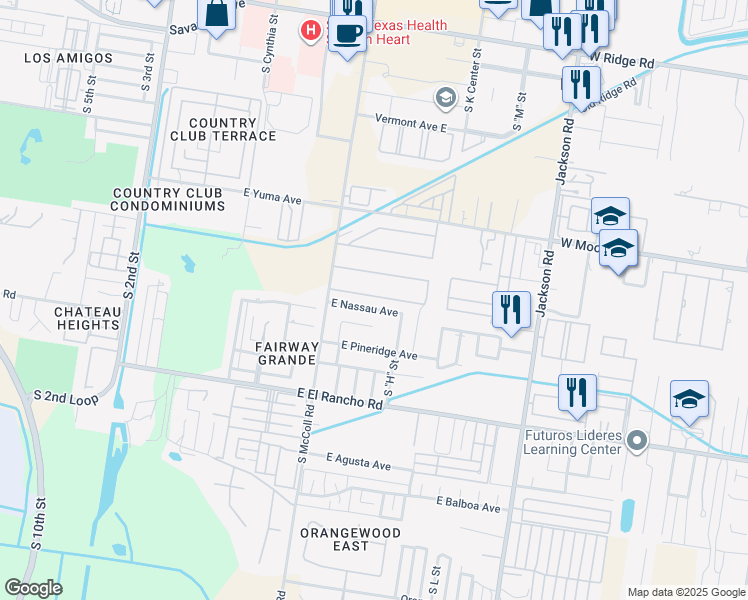 map of restaurants, bars, coffee shops, grocery stores, and more near 824 East Nassau Avenue in McAllen