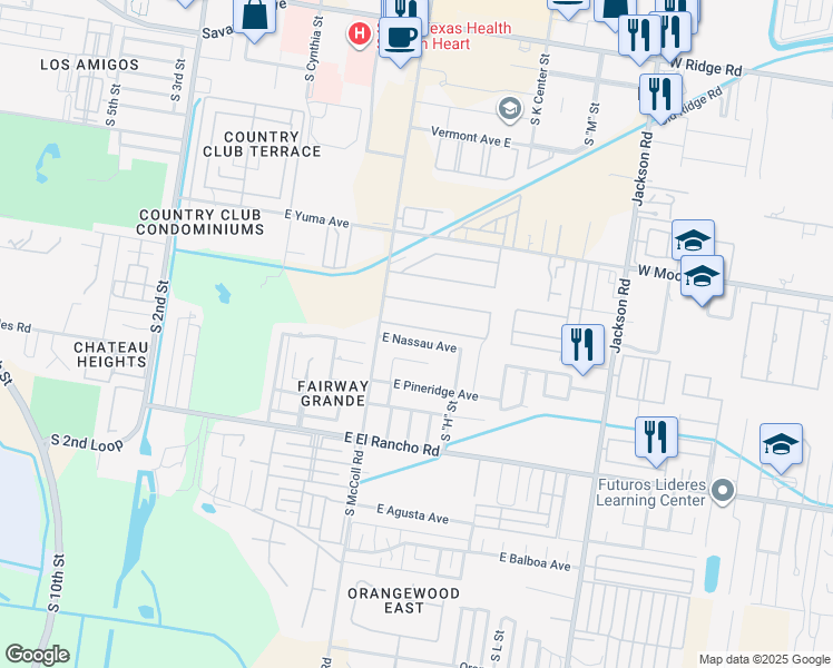 map of restaurants, bars, coffee shops, grocery stores, and more near 824 East Nassau Avenue in McAllen