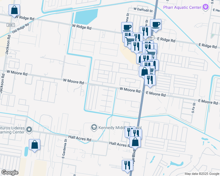 map of restaurants, bars, coffee shops, grocery stores, and more near 2117 Dahlia Street in Pharr