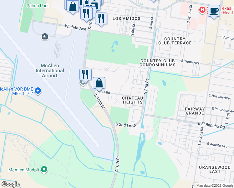 map of restaurants, bars, coffee shops, grocery stores, and more near 658 Bales Road in McAllen