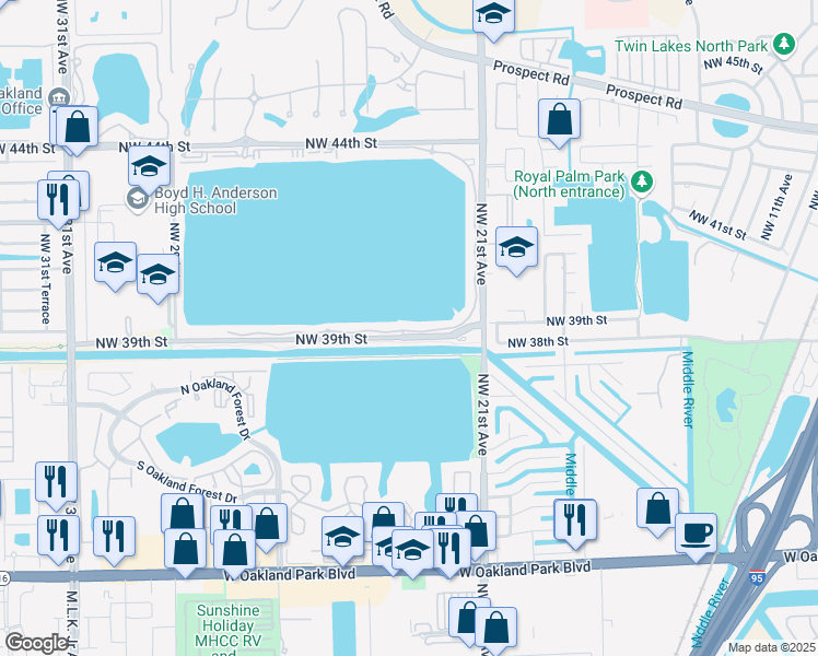 map of restaurants, bars, coffee shops, grocery stores, and more near 113 Lake Emerald Drive in Oakland Park