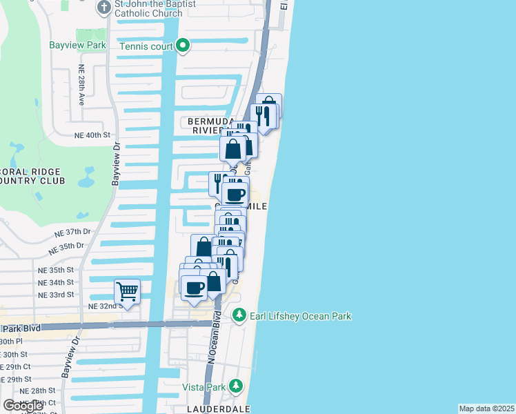 map of restaurants, bars, coffee shops, grocery stores, and more near 3701 Galt Ocean Drive in Fort Lauderdale