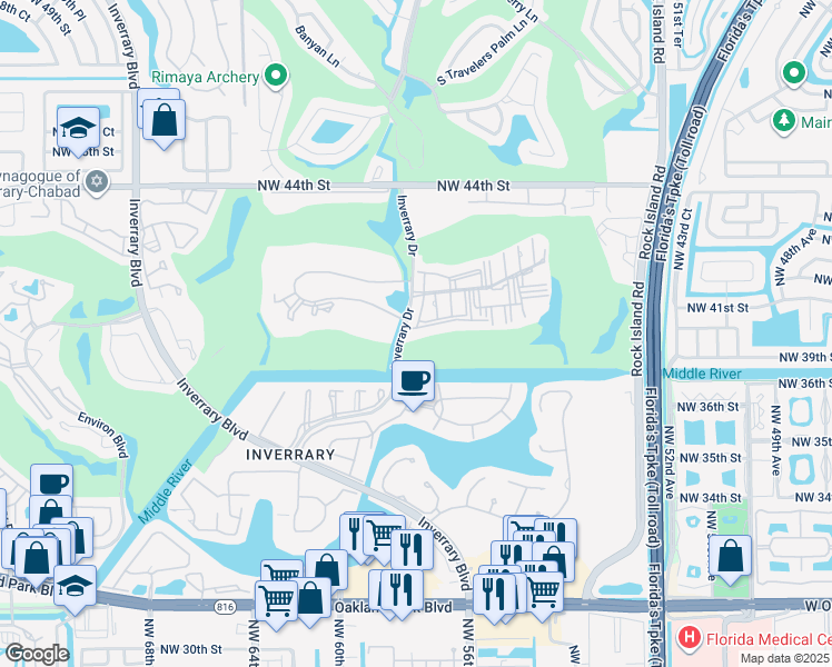 map of restaurants, bars, coffee shops, grocery stores, and more near 4014 Inverrary Dr in Lauderhill