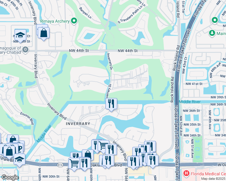 map of restaurants, bars, coffee shops, grocery stores, and more near 4014 Inverrary Drive in Lauderhill