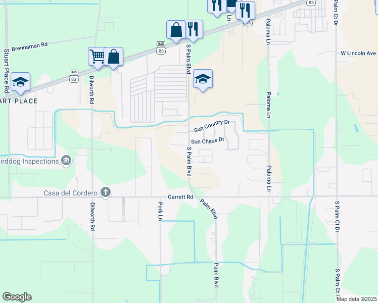 map of restaurants, bars, coffee shops, grocery stores, and more near 801 South Palm Boulevard in Harlingen